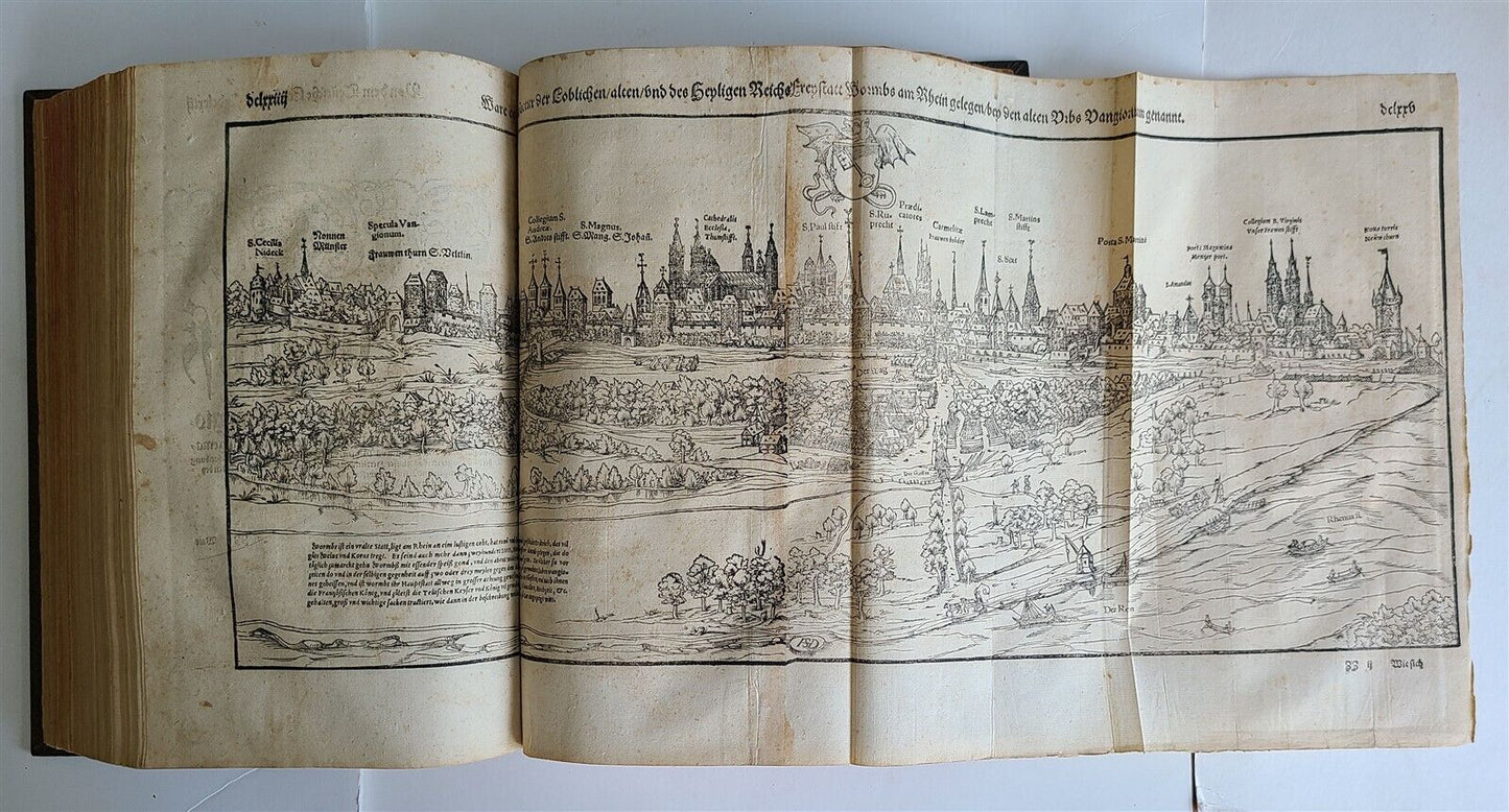 1578 COSMOGRAPHY by Sebastian Munster antique RARE ILLUSTRATED w/ MAPS PIGSKIN