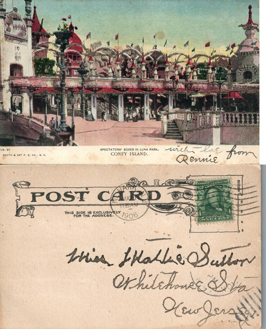 CONEY ISLAND BROOKLYN N.Y. DREAMLAND LUNA PARK 1906 UNDIVIDED ANTIQUE POSTCARD