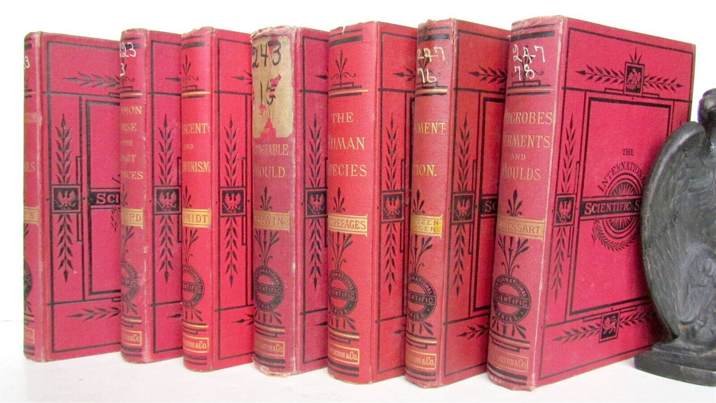 1875-1887 INTERNATIONAL SCIENTIFIC SERIES 7 VOLS antique DARWIN HEILPRIN SCHMIDT