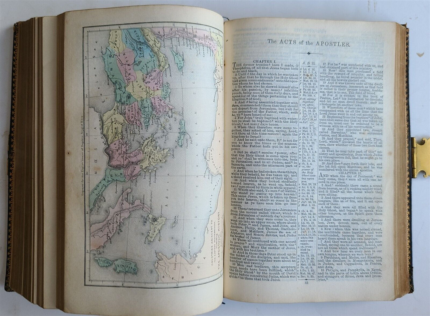 1858 BIBLE in ENGLISH antique SIGNED BINDING w/ DATED CLASP ILLUSTRATED w/ MAPS