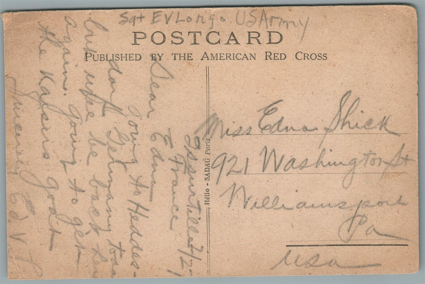 WWI ERA ANTIQUE POSTCARD FROM AN AMERICAN RED CROSS L.O.C. CANTEEN in FRANCE