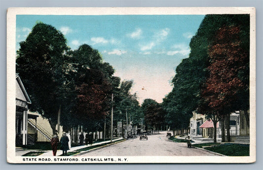 STAMFORD CATSKILL MTS NY STATE ROAD ANTIQUE POSTCARD