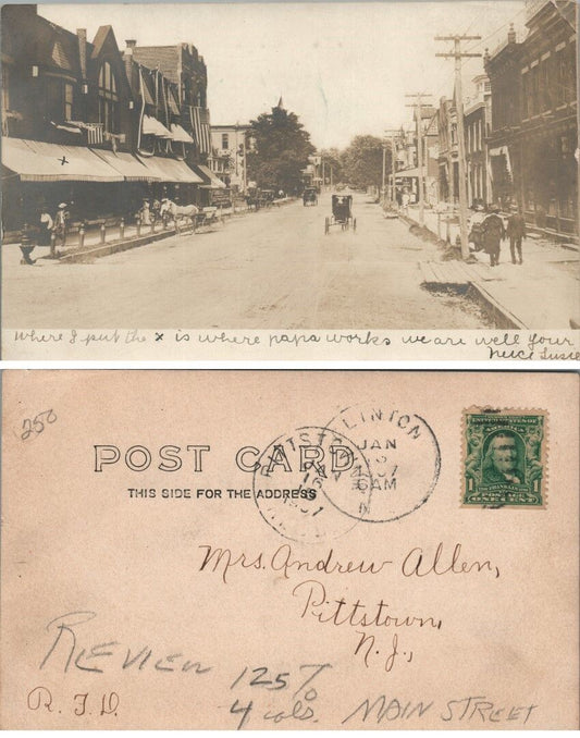 ANTIQUE RPPC REAL PHOTO POSTCARD CLINTON N.J. MAIN STREET
