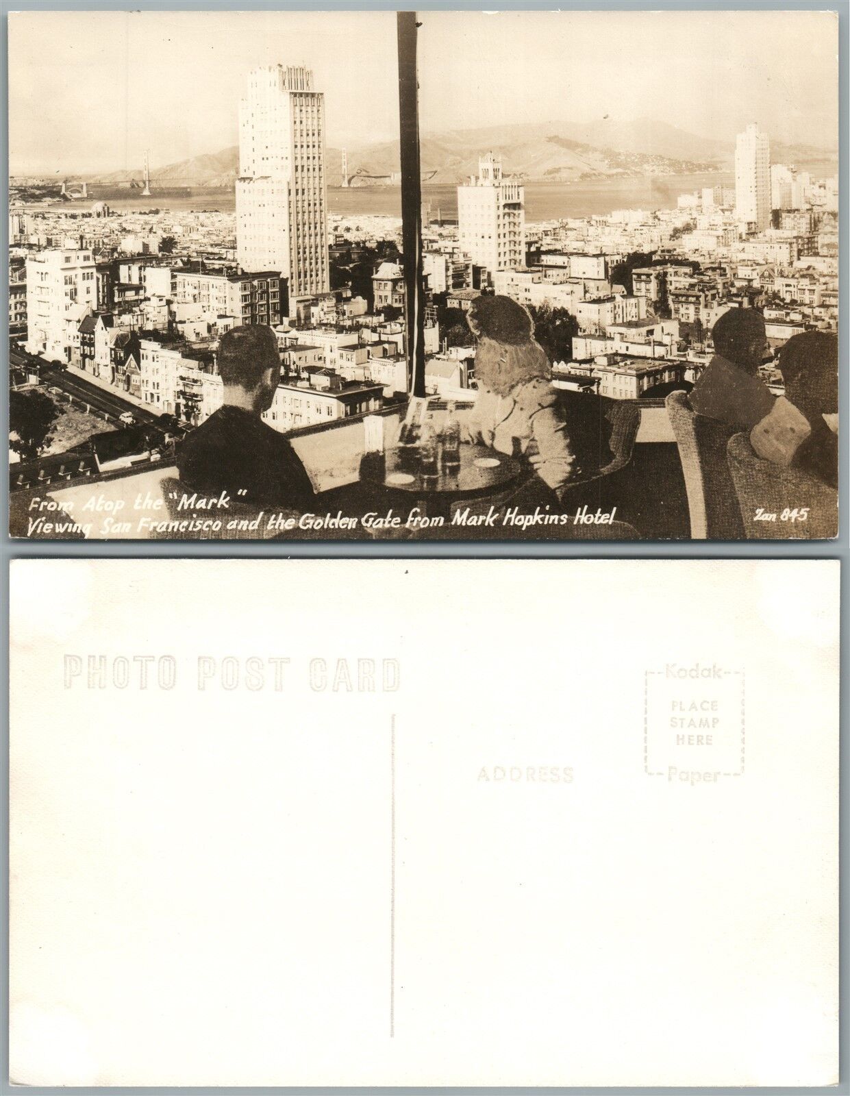 SAN FRANCISCO & GOLDEN GATE FROM MARK HOPKINS HOTEL VINTAGE PHOTO POSTCARD RPPC