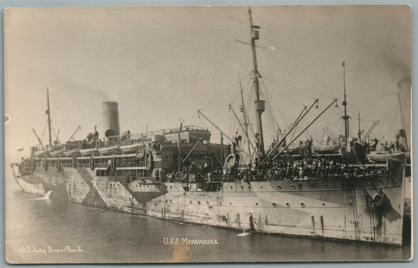 MILITARY SHIP USS MADAWASKA VINTAGE REAL PHOTO POSTCARD RPPC