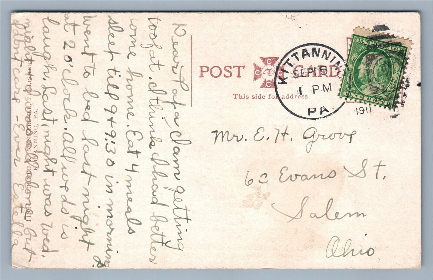 KITTANNING PA REYNOLDS HOUSE MARKET & JEFFERSON STREETS ANTIQUE POSTCARD