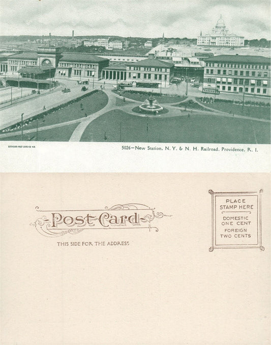 PROVIDENCE RI RAILWAY STATION ANTIQUE UNDIVIDED POSTCARD RAILROAD TRAIN DEPOT