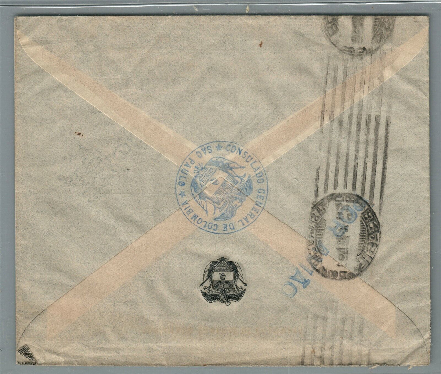 BRAZIL USA VINTAGE COVER CONSULADO GENERAL DE COLOMBIA CANCEL