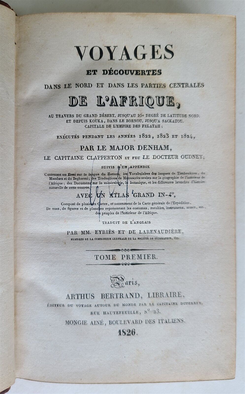 1826 TRAVELS & DISCOVERIES in AFRICA antique in FRENCH Vol. I