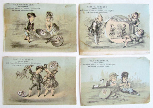 PHILADELPHIA PA JOHN WANAMAKER SET of 4 ANTIQUE VICTORIAN TRADE CARDS