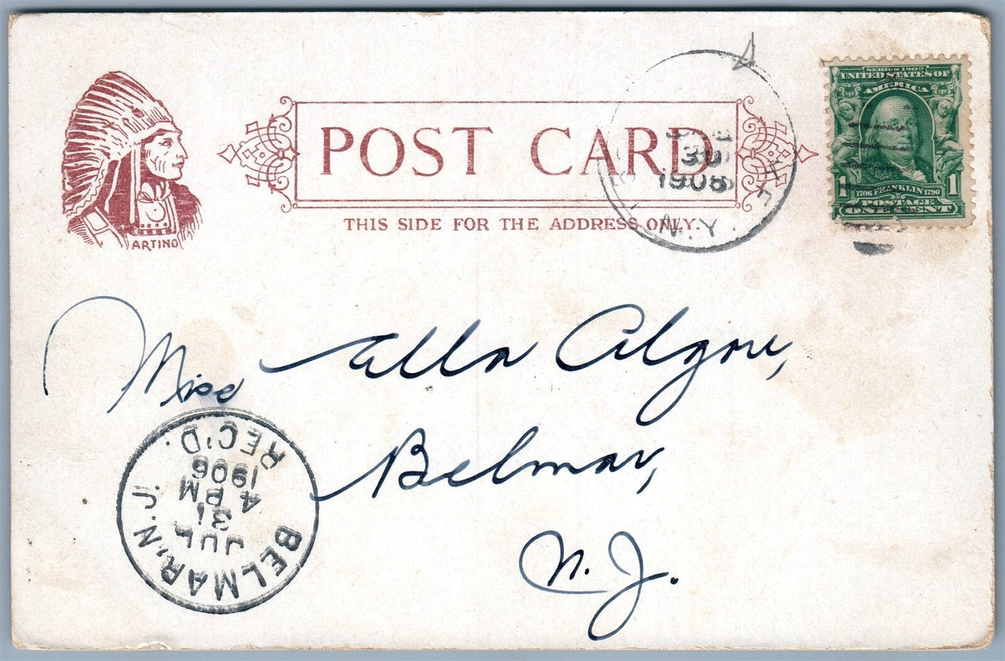 LOCH SHELDRAKE NY OUTLET Fallsburg 1906 UNDIVIDED ANTIQUE POSTCARD