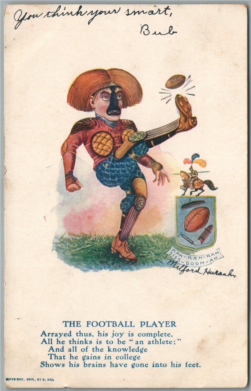 FOOTBALL PLAYER COMIC ANTIQUE POSTCARD