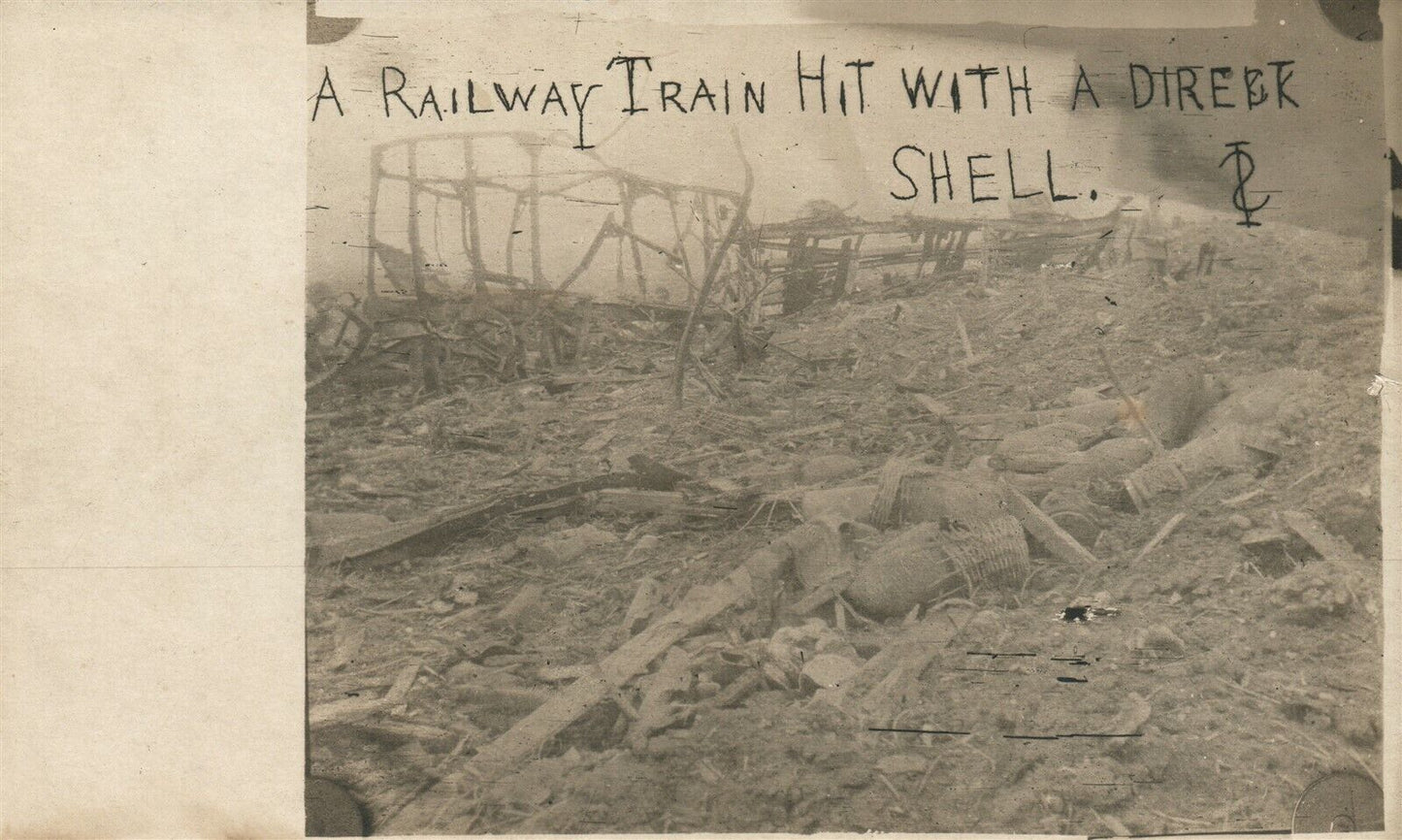 RAILWAY TRAIN HIT w/ DIRECT SHELL ANTIQUE REAL PHOTO POSTCARD RPPC accident