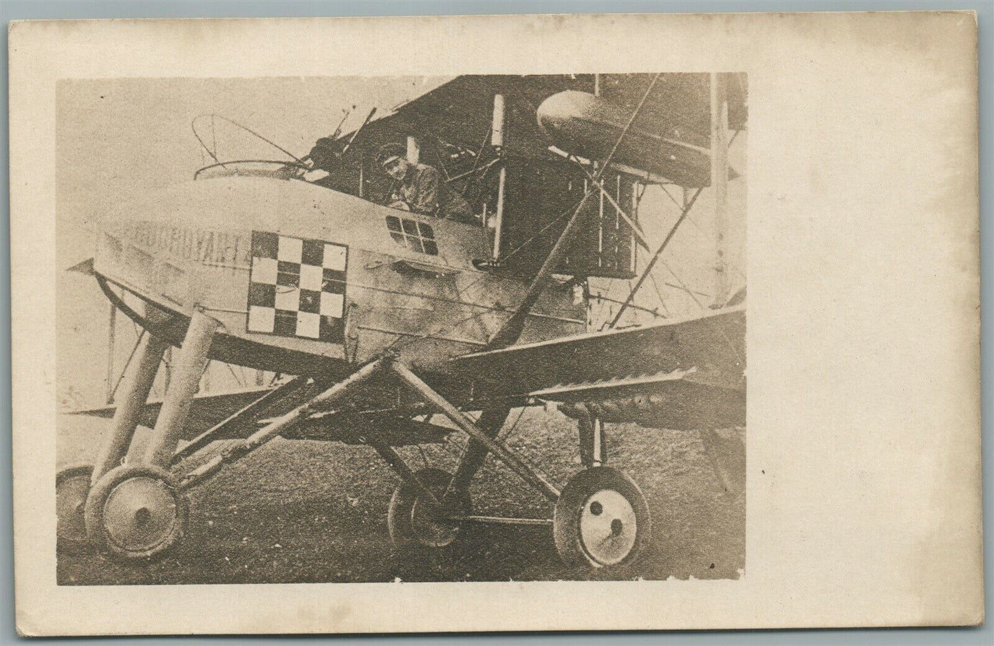 EARLY AVIATION AVIATOR in BIPLANE ANTIQUE REAL PHOTO POSTCARD