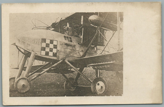 EARLY AVIATION AVIATOR in BIPLANE ANTIQUE REAL PHOTO POSTCARD