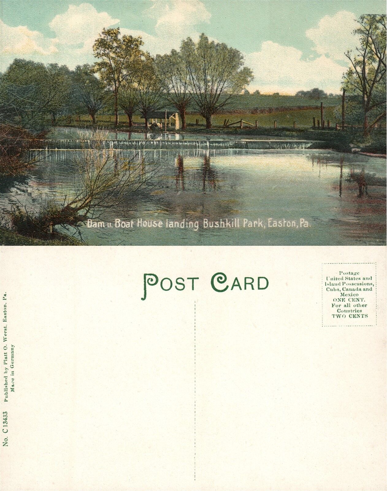 EASTON PA BUSHKILL PARK BOAT LANDING & DAM ANTIQUE POSTCARD