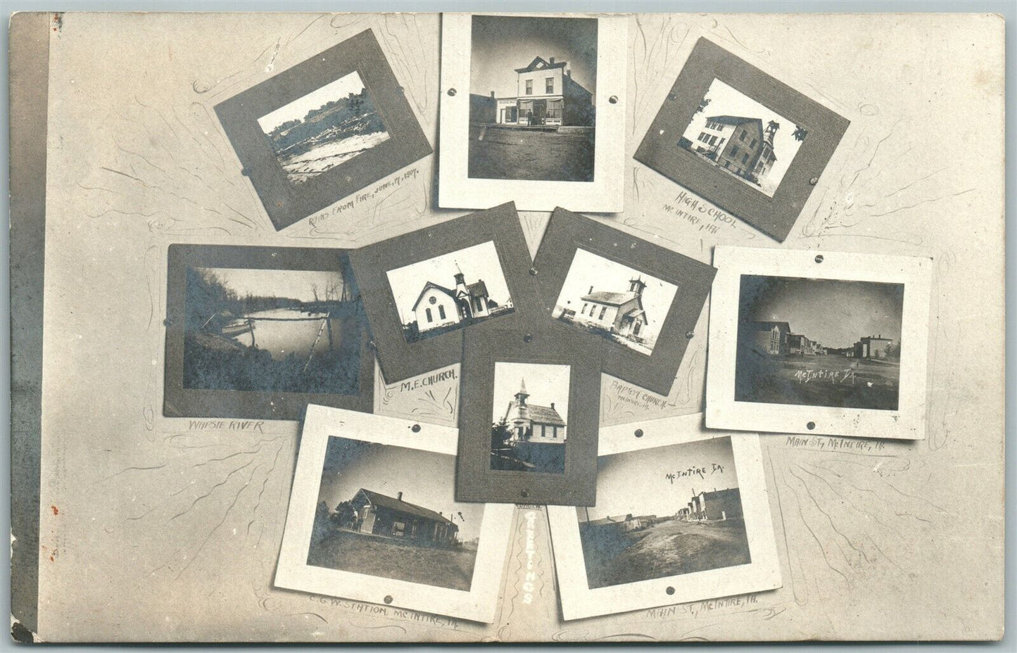 McINTIRE IA VIEWS PHOTOGRAPHS DISPLAY 1908 ANTIQUE REAL PHOTO POSTCARD RPPC