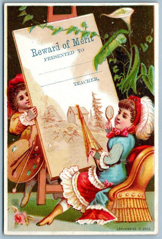 TEACHER REWARD OF MERIT ANTIQUE ADVERTISING VICTORIAN TRADE CARD