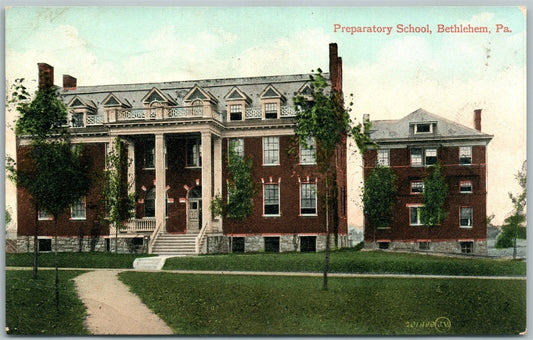 BETHLEHEM PA PREPARATORY SCHOOL 1910 ANTIQUE POSTCARD