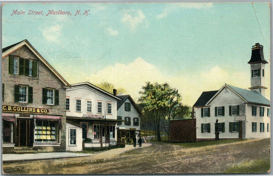 MARLBORO NH MAIN STREET 1934 ANTIQUE POSTCARD