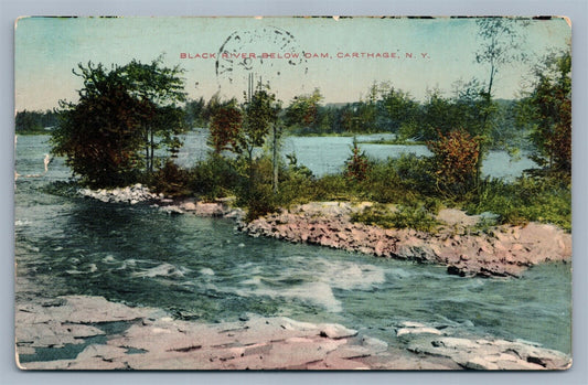 CARTHAGE NY BLACK RIVER BELOW DAM ANTIQUE POSTCARD