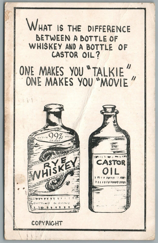 RYE WHISKIE & CASTOR OIL COMIC ANTIQUE POSTCARD