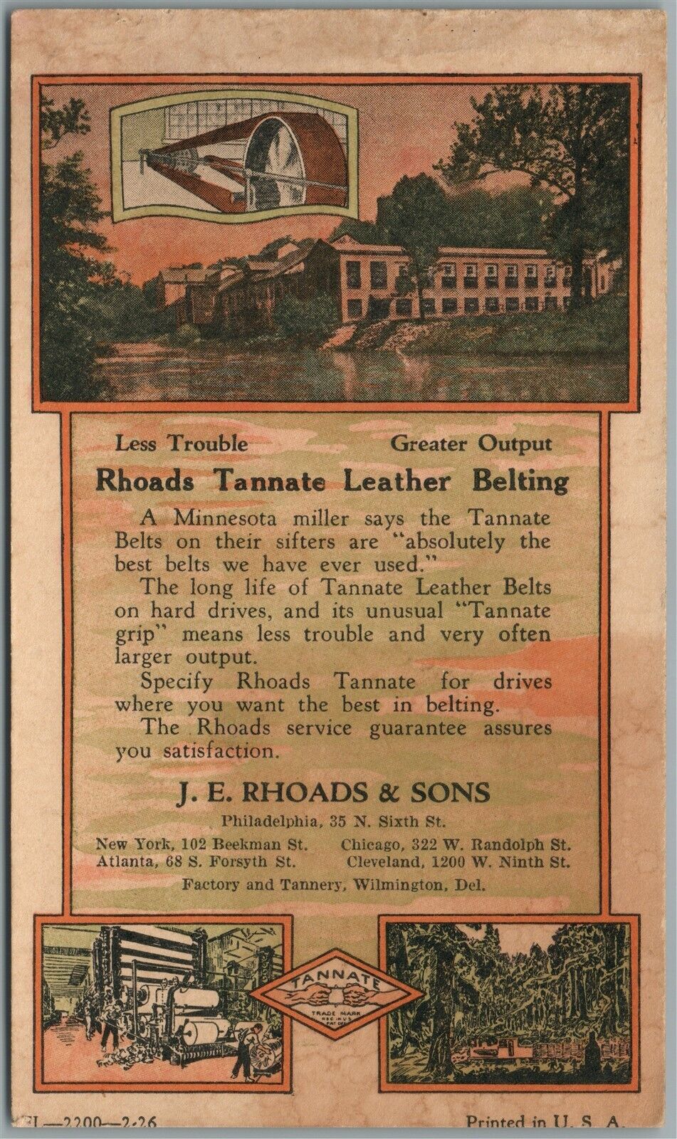 PHILADELPHIA PA RHOADS TANNATE LEATHER BELTING ADVERTISING ANTIQUE POSTCARD