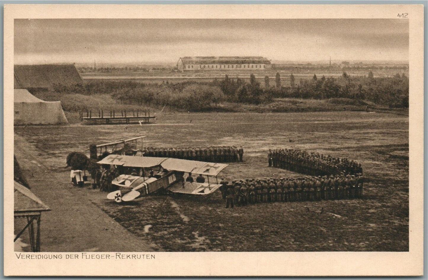 GERMAN AIRDROME BIPLANE AIRPLANE ANTIQUE POSTCARD
