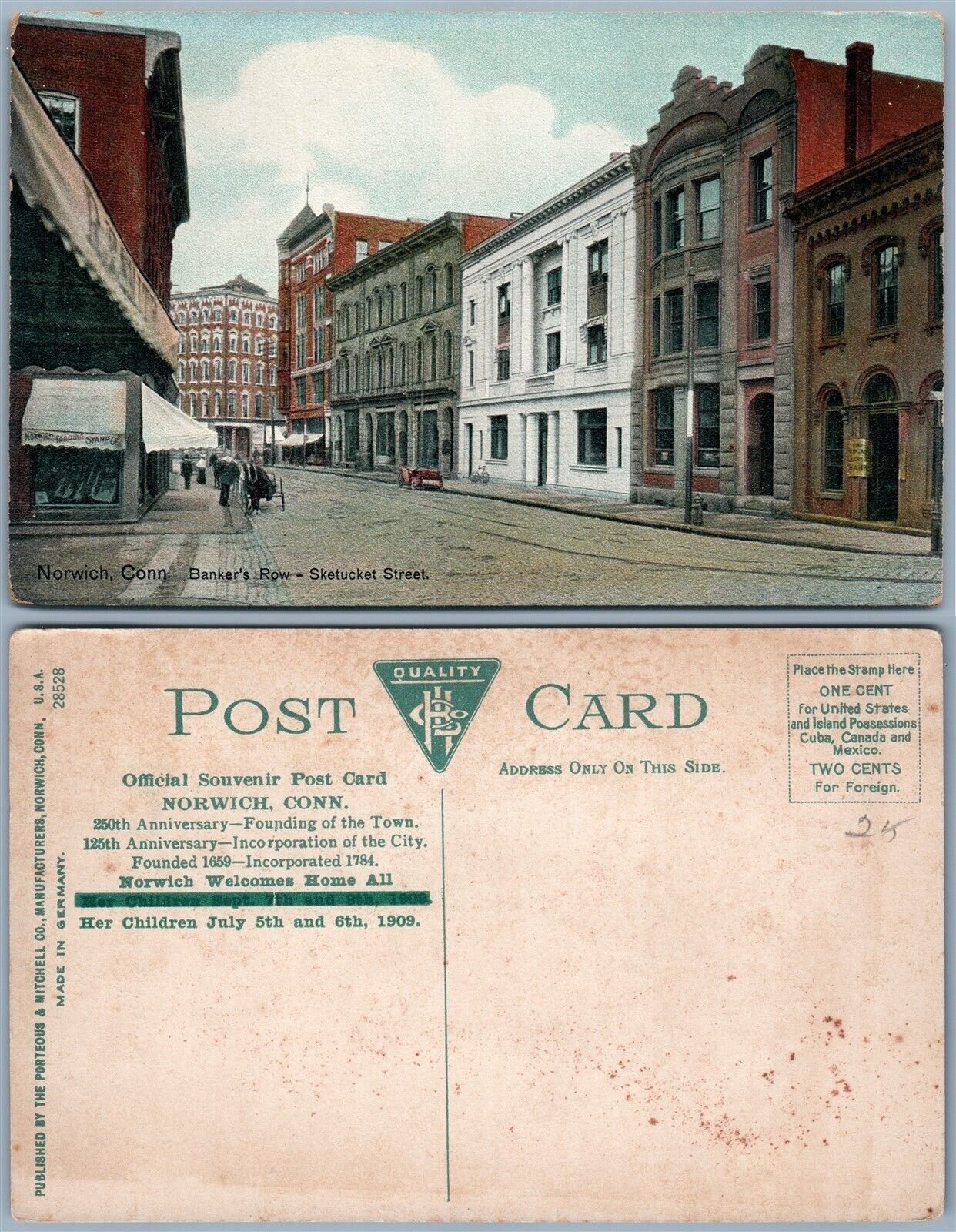 NORWICH CT SKETUCKET STREET BANKER'S ROW ANTIQUE POSTCARD