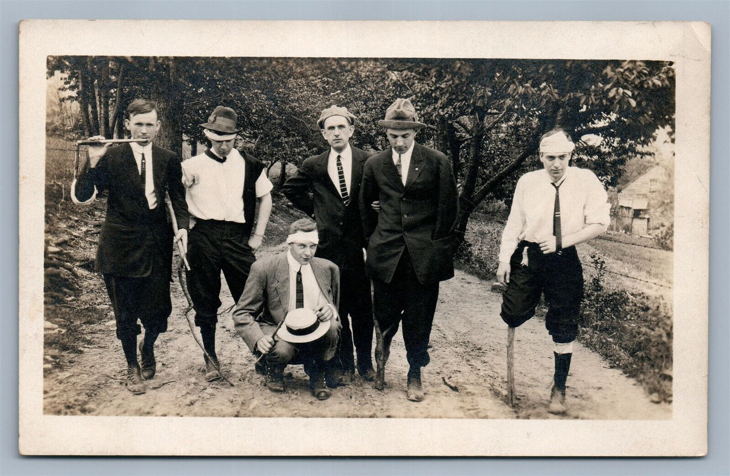 ROARING CREEK PA DISABLED MEN GROUP POSING VINTAGE REAL PHOTO POSTCARD RPPC