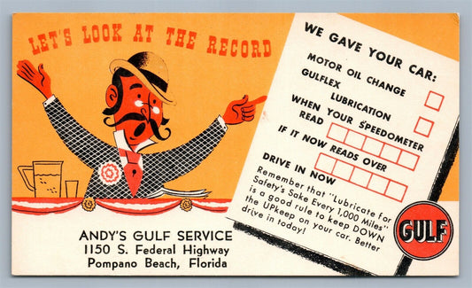 POMPANO BEACH FL ANDY'S GULF SERVICE ADVERTISING VINTAGE POSTCARD