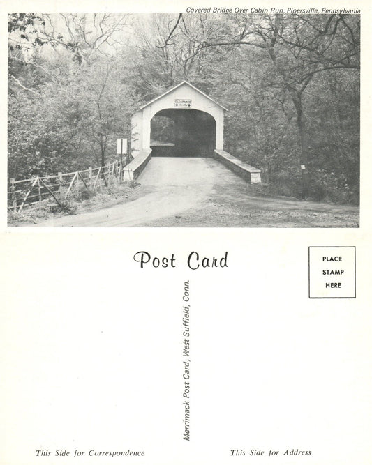 PIPERSVILLE PA COVERED BRIDGE OVER CABIN RUN VINTAGE POSTCARD