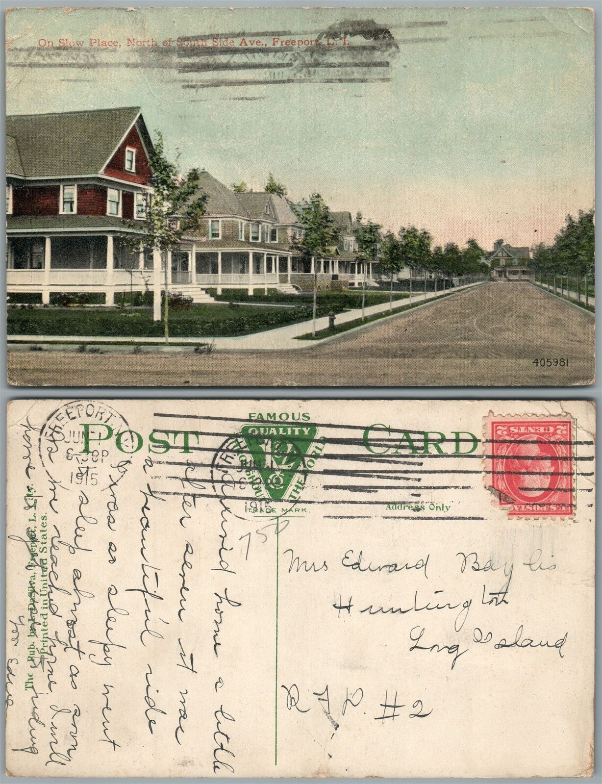 LONG ISLAND N.Y. FREEPORT ON SLOW PLACE SOUTH SIDE AVENUE ANTIQUE POSTCARD