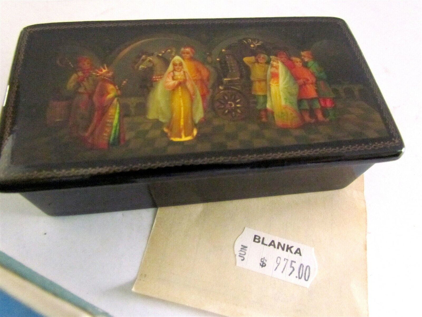 RUSSIAN FEDOSKINO LACQUER BOX TSAR'S WEDDING hand painted VINTAGE paper mache