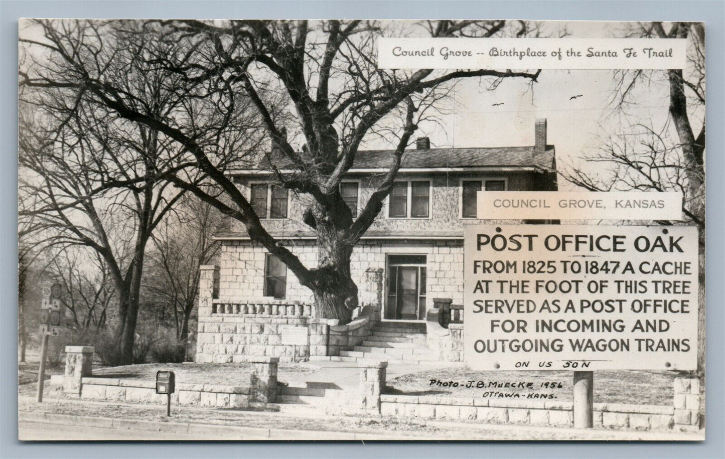 COUNCIL GROVE KS POST OFFICE OAK 1956 VINTAGE REAL PHOTO POSTCARD RPPC