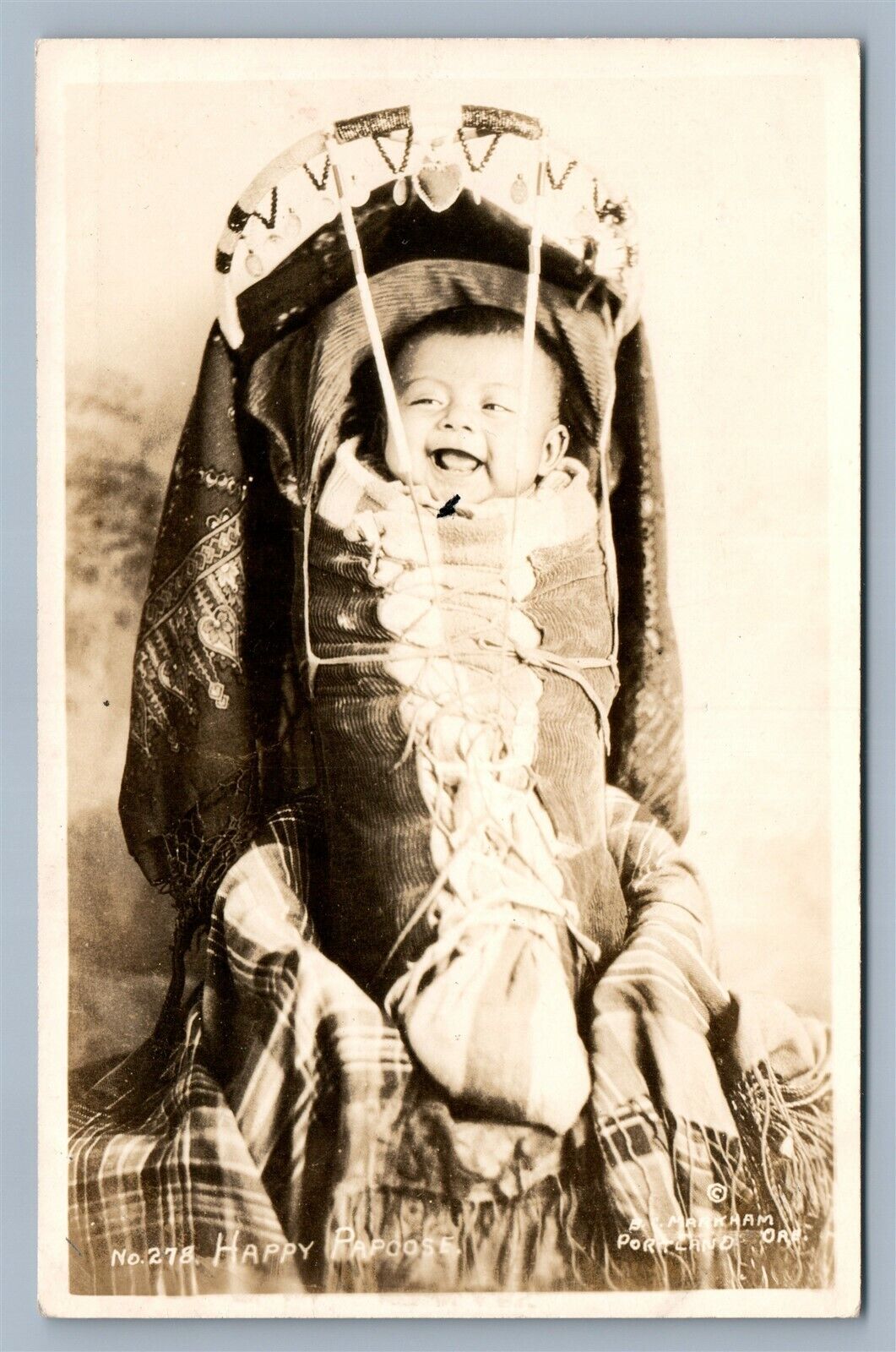 AMERICAN INDIAN HAPPY PAPOOSE ANTIQUE REAL PHOTO POSTCARD RPPC