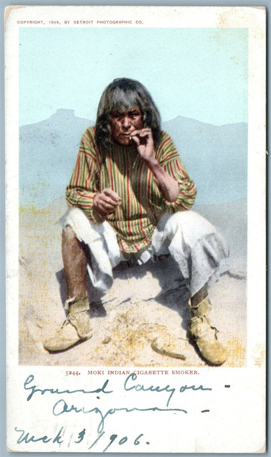 MOKI INDIAN CIGARETTE SMOKER 1906 ANTIQUE UNDIVIDED POSTCARD