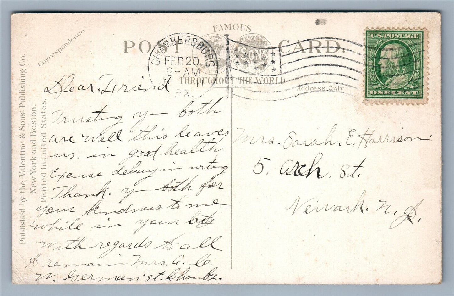 CHAMBERSBURG PA HOSPITAL ANTIQUE POSTCARD