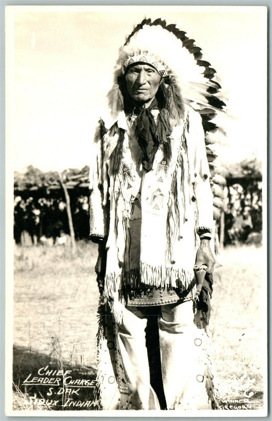 SIOUX INDIAN CHIEF LEADER CHARGE VINTAGE REAL PHOTO POSTCARD RPPC