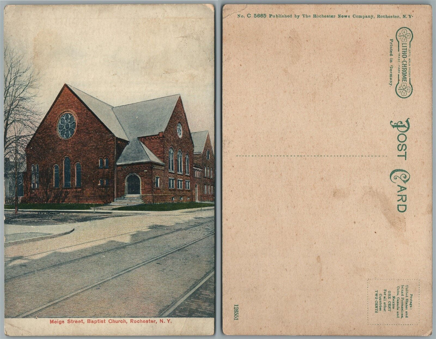 ROCHESTER N.Y. MEIGS STREET BAPTIST CHURCH ANTIQUE POSTCARD