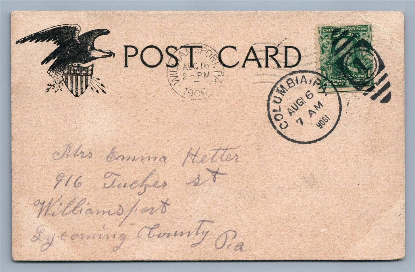 ACCOMAC PA THE GLEN 1906 ANTIQUE POSTCARD w/ CORK CANCEL