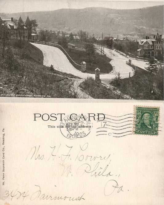 READING PA SECTION OF BOULEVARD 1905 UNDIVIDED ANTIQUE POSTCARD