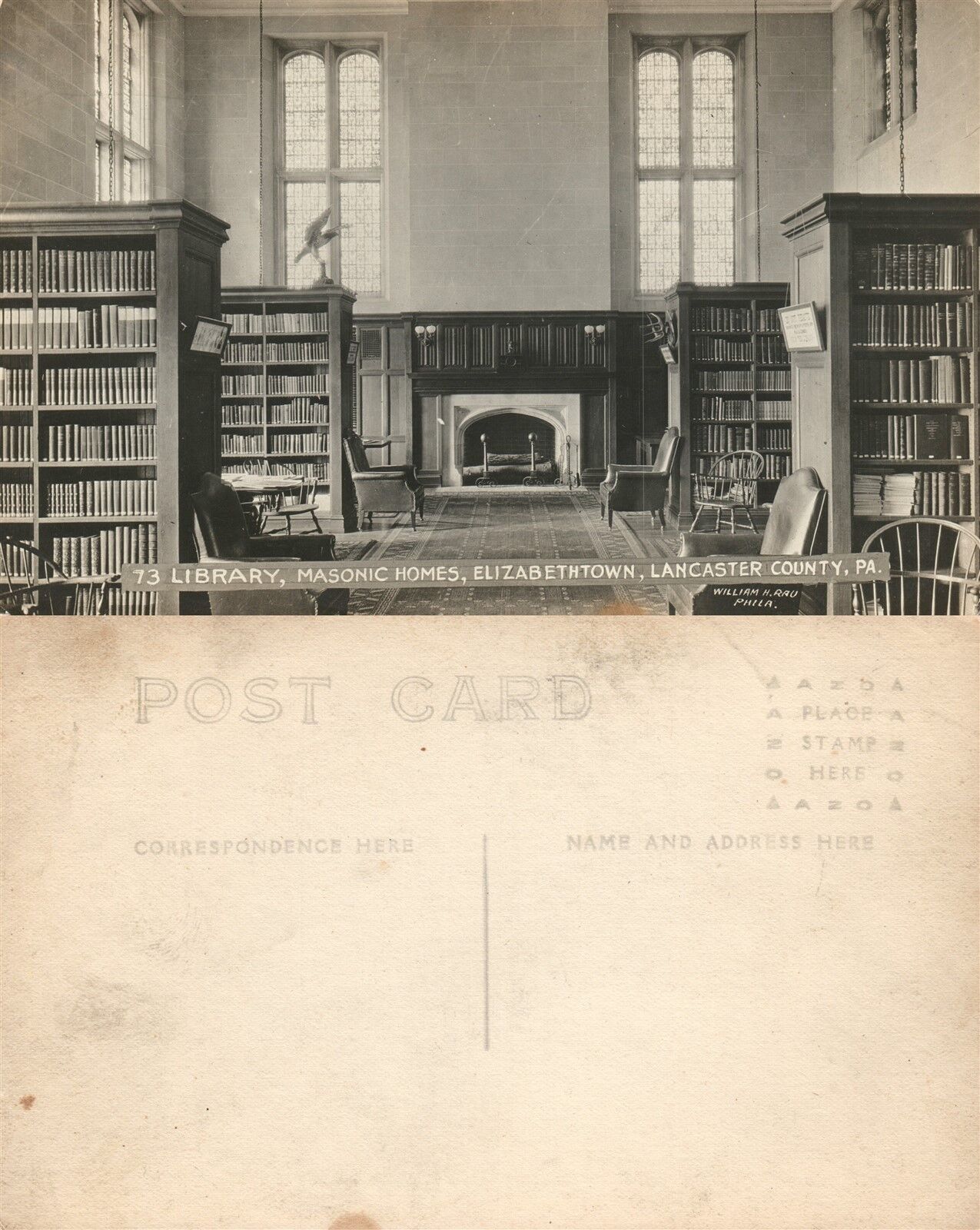 ELIZABETHTOWN LANCASTER MASONIC HOMES LIBRARY ANTIQUE REAL PHOTO POSTCARD RPPC