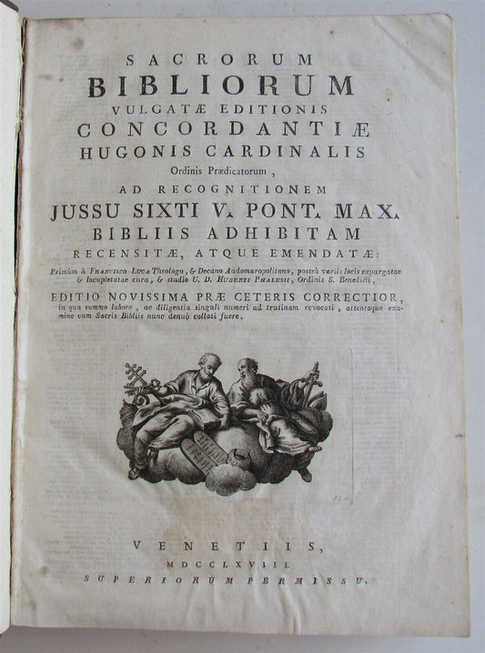 1768 BIBLE CONCORDANCE antique FOLIO in LATIN SACRORUM BIBLIORUM CONCORDANTIAE