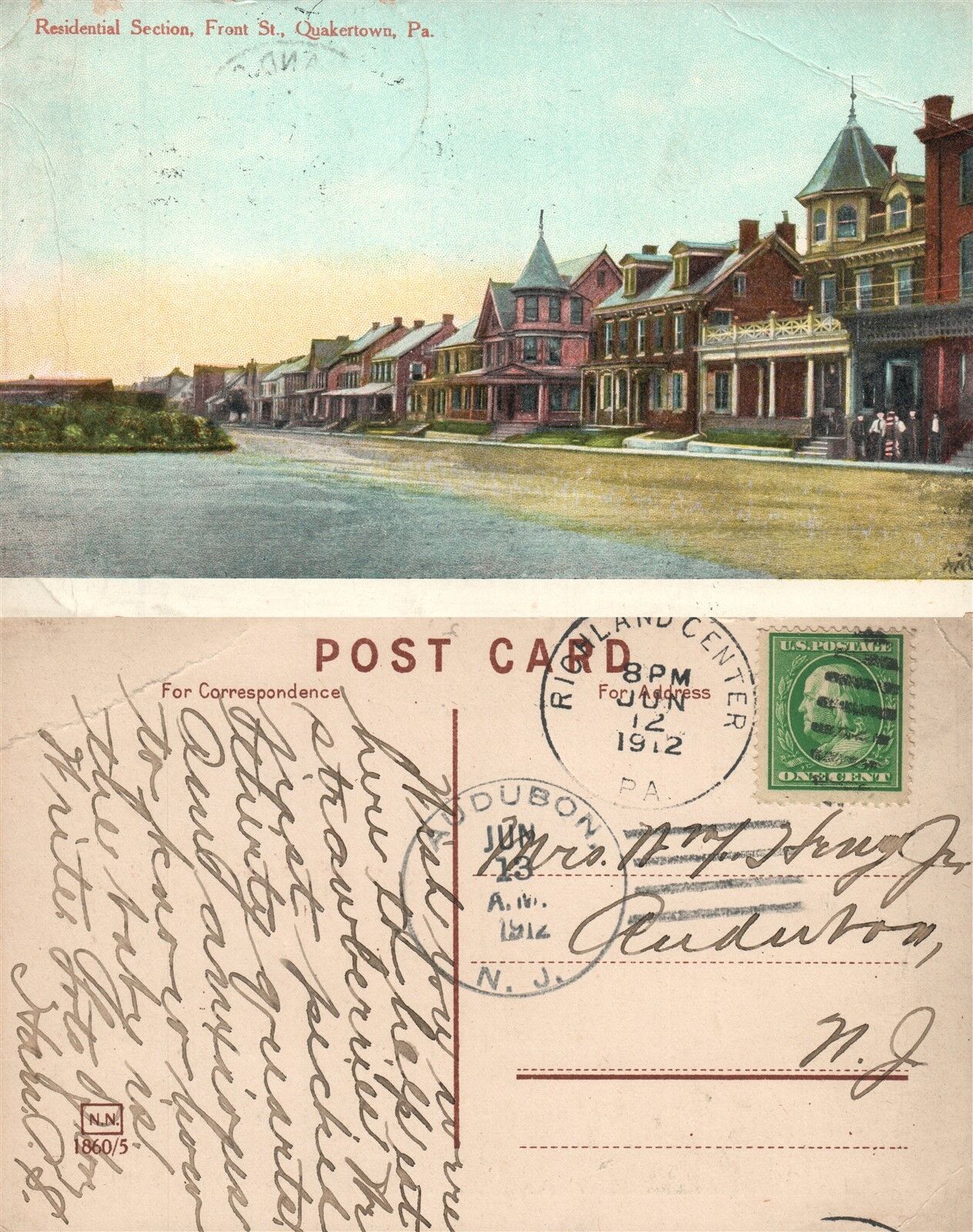 QUAKERTOWN BUCKS COUNTY PA FRONT STREET 1912 ANTIQUE POSTCARD
