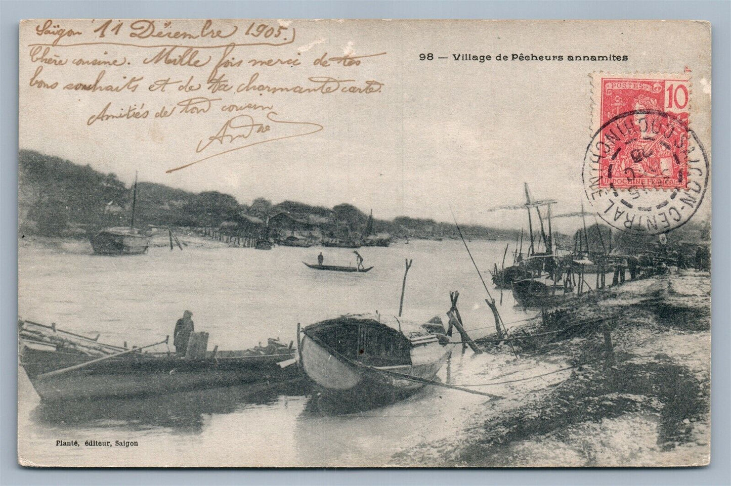 SAIGON VIETNAM VILLAGE DE PECHEURS ANNAMITES ANTIQUE POSTCARD HO CHI MINH CITY