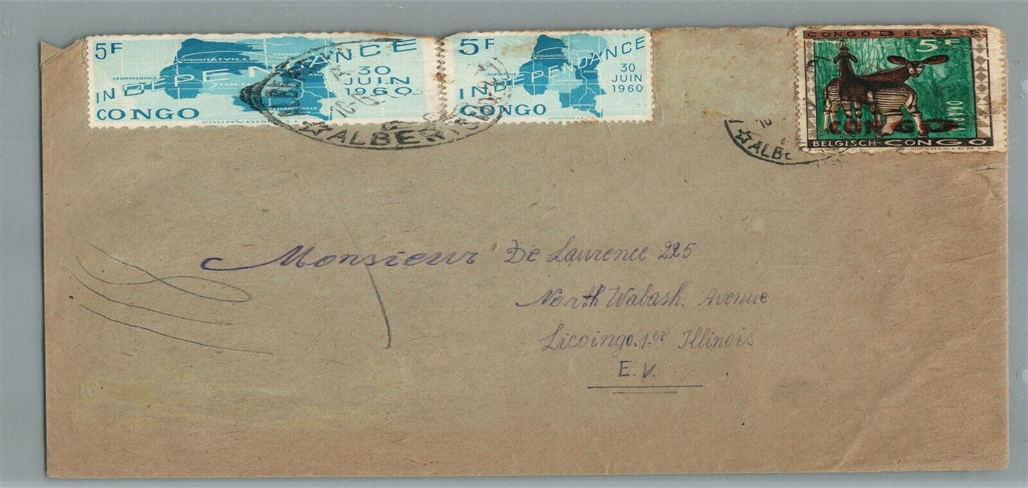 BELGIAN CONGO to USA VINTAGE COVER w/ STAMPS