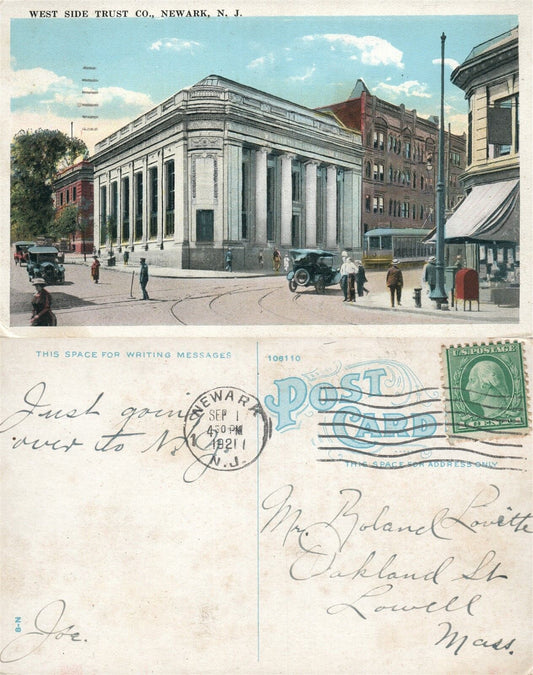 NEWARK N.J. WEST SIDE TRUST CO. 1921 VINTAGE POSTCARD