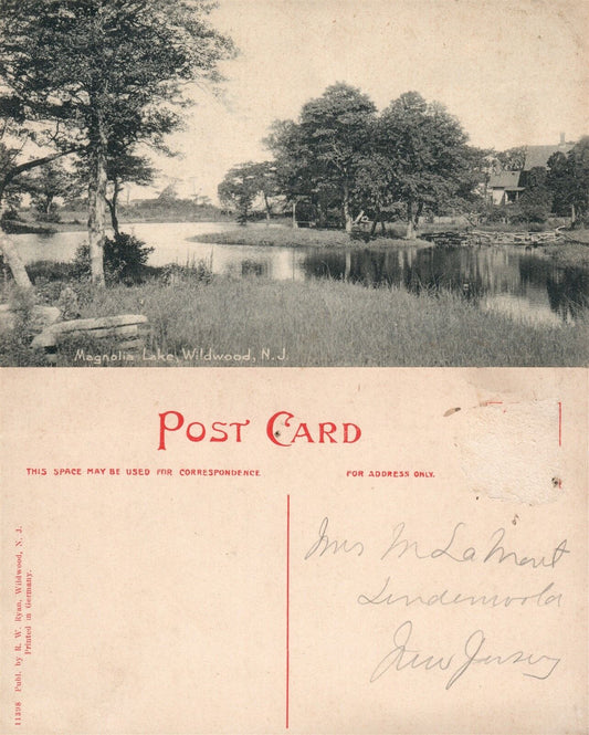 WILDWOOD N.J. MAGNOLIA LAKE ANTIQUE POSTCARD