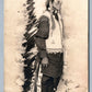 AMERICAN INDIAN CHIEF IN FULL DRESS ANTIQUE REAL PHOTO POSTCARD RPPC